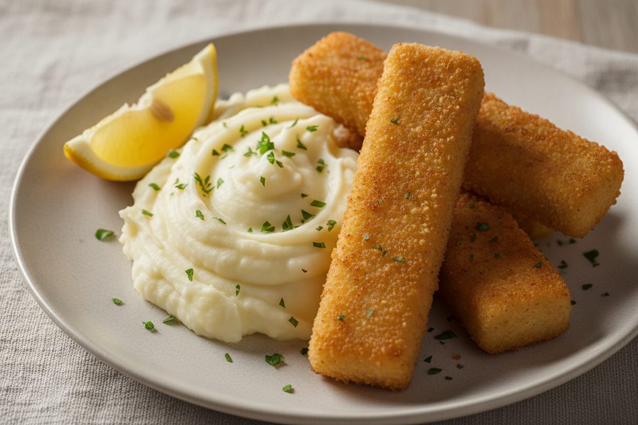 Airfryer Fischstäbchen mit Kartoffelstampf