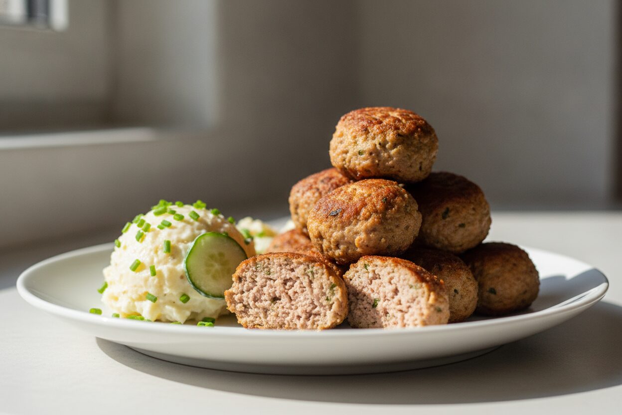 Airfryer-Frikadellen mit klassischem Kartoffelsalat