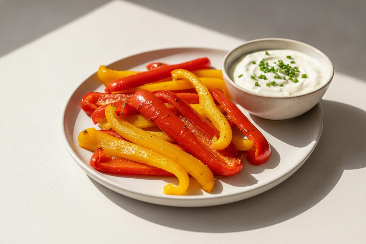 Bunte Paprika-Pommes mit Joghurt-Ranch-Dip