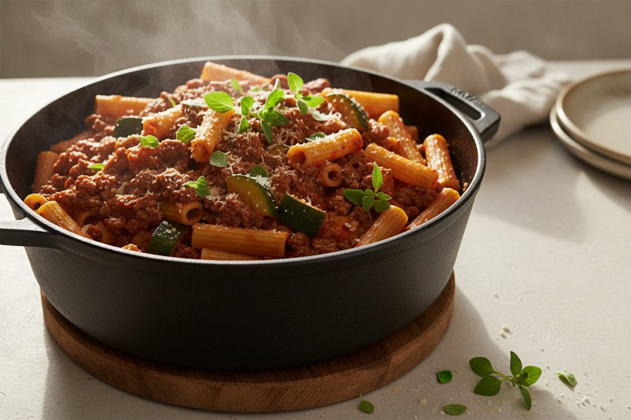 Hackfleisch-Zucchini-Nudeln in Tomatensoße