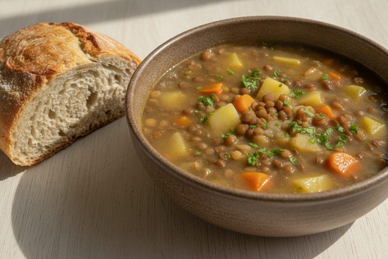 Herzhafte Linsensuppe mit Kartoffeln und Karotten