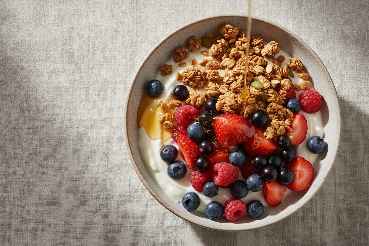 Skyr-Beeren-Schüssel mit Knusperhaferflocken